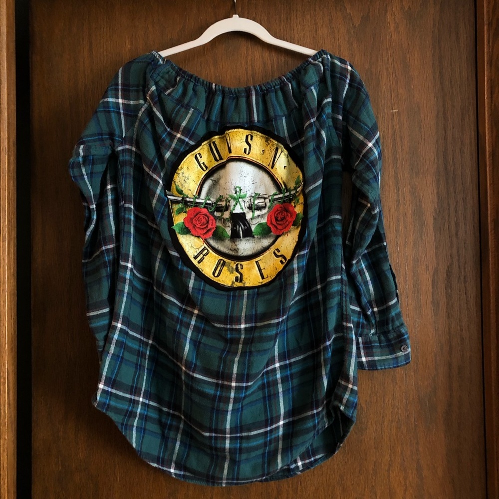 Off the shoulder Guns N Roses flannel